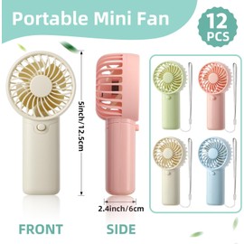 VZZNN - Paquete de 12 mini ventilador portátil de mano a granel, ventilador de refrigeración personal funciona con pilas para maquillaje de pestañas, ventilador pequeño ligero para viajes, playa