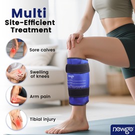 NEWGO Shin Splint Ice Pack for Injuries, Calf Gel Wrap for Shin Splint Relief, Reusable Elbow Ice Pack Wrap, Leg Cold Therapy Sleeve with Soft Plush Backing