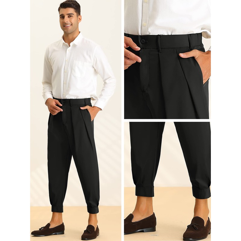 Lars Amadeus Black Cropped Pants for Men's Solid Color Double
