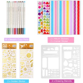 DazSpirit Ring Binder Photo Album, Photo Album for 160 Pictures, Refillable Scrapbook Photo Book with 30 Pages, Includes 10 Metallic Colour Markers, Guest Book for Birthday and Wedding (Blue)