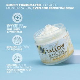 Eva Naturals Whipped Beef Tallow for Skin with Manuka Honey Moisturizer – Balm for Face – Moisturizing Cream for Soft, Smooth Skin - 2oz