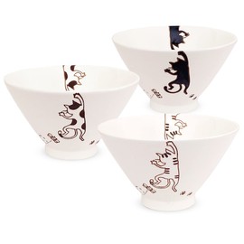 J-kitchens J-kitchens Kobosho Sho~ Cat Anti-Rice Bowl Set of 3 (Miket, Tiger, Black), Hasami Ware, Made in Japan
