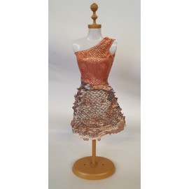 Fat-catz-copy-catz Peach Orange Reversible Sequins Doll's Sized Cocktail Mini Gown Dress for 11.5" Fashion Princess Dolls