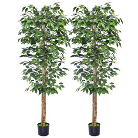 HAIHONG 2Packs 6FT Artificial Ficus Tree,Fake Plants with Sturdy Plastic Nursery Pot,Faux Ficus Trees for Home Office Living Room Farmhouse Indoor Outdoor Decor Perfect Housewarming Gift (6FT-2Packs)