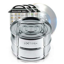 Extorn Stackable Steamer Inserts for Instant Pot 6/8 qt Electric Pressure Cooker Accessories - Duo/Multi/2-Tier Stainless Steel Instant Pots with Sling Handle for Cooking & Baking