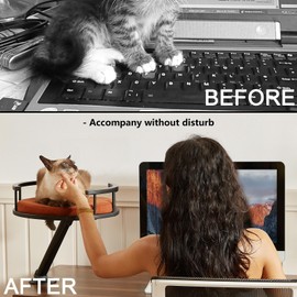 JuoPool Cat Desk Bed - Desktop Attachment Cat Perch for Home Office, Spinnable Indoor Mounted Desk Bed, Elevated Nest for Work, Kitten Furniture Accessories(Black)