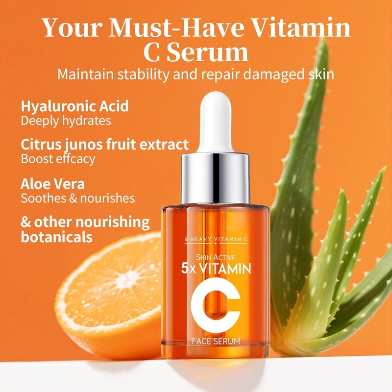 Vitamin C Facial Serum: Dark Spots, Wrinkles, Uneven Tone &