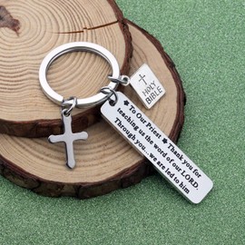 LQRI Cross Christian Keyring Priest Gift Thank You Gift to Our Priest Keychain Preacher Jewelry Minister Jewelry Religious Jewelry Holy Bible Gift for Priest (k-to Our Priest)
