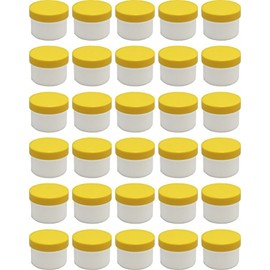 30 ointment containers, cream containers, flat ointment jar, 35 ml capacity with yellow lids, made in Germany