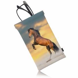 Beabes Squeeze Top Glasses Case Horse Sunglasses Case Wild Stallion Horse Sunset Anti-Scratch Sunglasses Bag Leather Glasses Cases Eyeglasses Case Pouch For Men Women