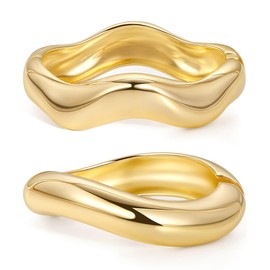 Wrlcorly 2Pcs Gold Bangle Bracelets for Women 14K Gold Plated Wide Chunky Cuff Bracelets Trendy Minimalist Open Hinged Irregular Stack Bracelet Jewelry Gifts