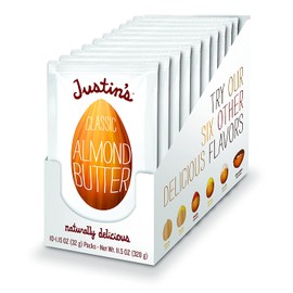 Justin's Classic Almond Butter Squeeze Packs, Only Two Ingredients, Gluten-free, Non-GMO, Keto-friendly Responsibly Sourced, Pack of 10 (1.15oz each)
