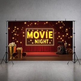 Movie Night Party Banner Decorations Large Red Carpet Movie Theme Party Decorations Backdrop Popcorn Camera Movie Theater Photography Background for Film Home Backdrop Supplies Decor 70.8 x 43.3 inch