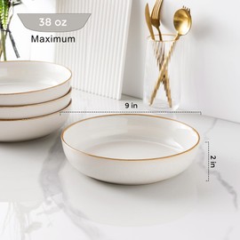 GBHOME 8.75'' Large Ceramic Pasta Bowls, 38oz Stoneware Pasta Serving Bowls Set of 4 for Kitchen, Wide Bowls for Fruit,Pasta,Salad,Oatmeal,Meal, Microwave Safe, Reactive Glaze-Pear White