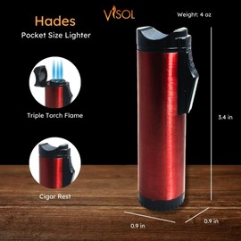 Visol Hades Butane Torch Triple Flame Refillable Gas Lighter, Built in Holder, and Adjustable Flame Lighter (Shipped Without Butane)