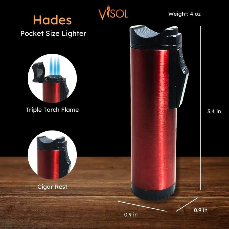 Visol Hades Butane Torch Triple Flame Refillable Gas Lighter, Built