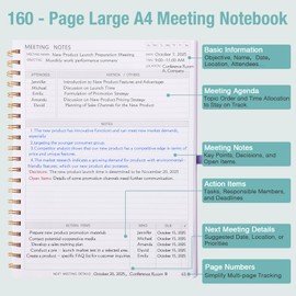 Meeting Notebook for Work, Notebooks for Work 8.5" x 11", Professional Meeting Notes Notebook for Women Men, Large Spiral Notebook with Numbered Page, Sticky Tabs, PVC Pockets for Organization, Pink