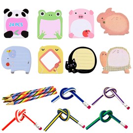 LHOEST 34 PCS Cute Sticky Post It Notes Set for Kids, Fun Animal Sticky Notes, Cute Stationary Set for Party Bag Fillers Mini Notebooks for School Office Memo Student Gifts