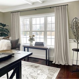 INOVADAY 100% Blackout Curtains for Bedroom, Black Out Curtains Clip Rings/Rod Pocket Linen Blackout Drapes 2 Panels Set, Thermal Insulated Drapes for Living Room, Fauxlinen, W50 x L84