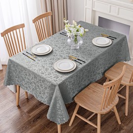 smiry - Mantel de vinilo impermeable, mantel rectangular resistente, mantel lavable para cocina y comedor (gris, 132 x 178 cm)