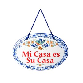 "Mi Casa Es Su Casa" Latino Traditional Artwork, Ceramic 8.75x6 inches Spanish Front Door Sign with Traditional Latino Raised Relief Artwork, Latino Home Decoration & Regalos | by Oktoberfest Haus