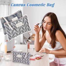 Pack of 2 Canvas Cosmetic Bag, Small Cosmetic Bag, Multifunctional Make Up Bag, Travel Cosmetic Bag, Women's Makeup Bag with Zip, Portable Wash Bag, Cosmetic Accessory Organiser