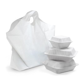 APQ 500 Pack Wave Handle Take-Out Food Bags 18" L, 16" H, 9 x 9 Bottom Size. White Color. Merchandise Bags, Retail Shopping Goodie Plastic Bags, 18" x 16" + 9 x 9 BG. with Handles.