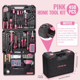 ARUCMIN 450-Piece Pink Tool Set with Drawer Storage Case Home Repair Tool Kit-08