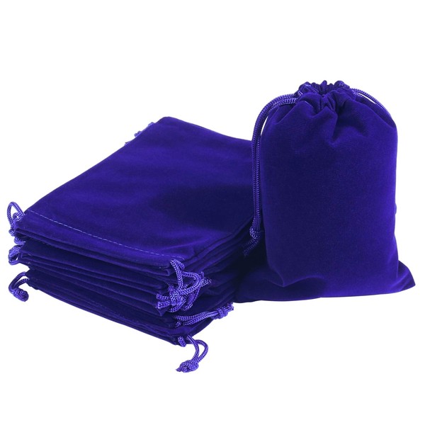 HRX Package 20pcs Velvet Jewelry Bags, 5x7 inch Blue Cloth Gift Drawstring Pouches Baggies Sacks for Dice Ornament