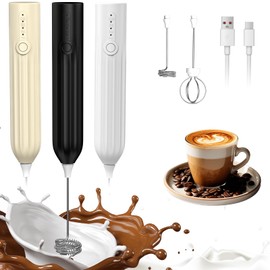 GYUGFCG Milk Frother Powerful Handheld Rechargeable With 2 Stainless Heads 3 Speeds, Frother Wand Drink Mixer,Electric Whisk Foam Maker for Coffee,Lattes,Cappuccino,Hot Chocolate,Matcha, Egg - White