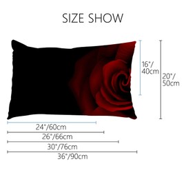 Vantaso Pillowcase Pillow Cover Protector Pillow Sham Vintage Floral Red Rose Black Standard Size 16x24 inches Pillow Case with Zipper for Long Throw Pillow