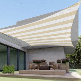 ECOOPTS 10'x14' HDPE Sun Shade Sail Rectangle Canopy Shades for Outdoor Patio Pergola Cover Blockage 95% UV Resistant(Beige White)