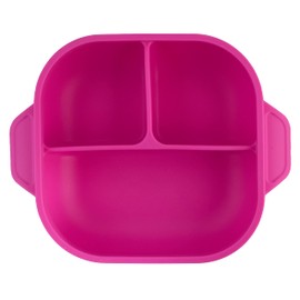 PAPU BABY Plato Cuadrado de Divisiones con Tapa de Silicón 100% grado alimenticio con base de succión. Libre de BPA (Rosa Mexicano)