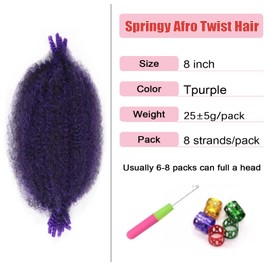 7 Packs Marley Twist Braiding Hair Springy Afro Twist Hair for Faux Locs 8 Inch Kinky Twist Hair Afro Braiding Synthetic Hair for Women (8inch, Tpurple-7)