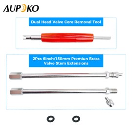 Aupoko 6Inch Valve Stem Extension, Dually Valve Stem Extenders Include Valve Core Removal Tool, 150mm Straight Metal Dual Wheel Valve Stem Extensions for Truck Tire, Dual Wheel Valve Stem Extensions