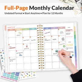 SUNEE Budget Planner - Deluxe Monthly Budget Book with 12-Pockets for Bill Organizer, Undated 12 Month Expense Tracker Notebook & Account Book B5 Size (8" x 10") to Manage Your Finance Planner, Green