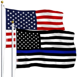 UD_G128 Combo Pack: USA American Flag 3x5 Ft 75D Printed Stars & Thin Blue Line Flag 3x5 Ft 75D Printed
