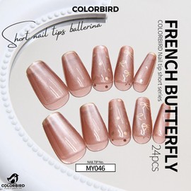 COLORBIRD Nail Tips, Short, 24 Pieces, Pink, Magnetic Nails, Nail Tips, Short, Cute, Ballerina (MY046)
