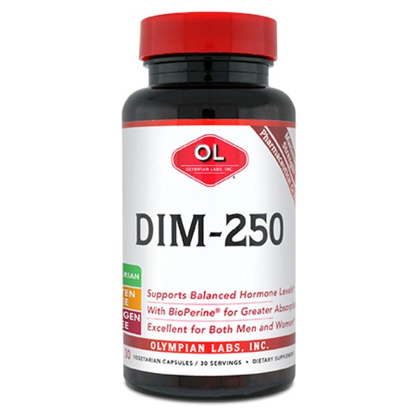 Olympian Labs DIM Supplement 250mg - DIM Diindolylmethane Plus BioPerine 30 Capsule Supply of DIM for Estrogen Balance, Hormone Menopause Relief, Acne Treatment, PCOS, Bodybuilding
