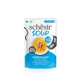 Schesir, Soup with Tuna Fillets and Squids, Complementary Wet Cibo for Cats, in Bags, Original Recipe, 100% Natural, 12 x 40 g
