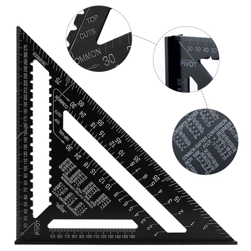 12 Inch Aluminum Alloy Triangle Ruler Square Protractor High Precision