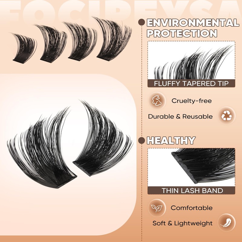 Focipeysa Eyelash Extensions 200D Lash Clusters 14-20MM Lashes Extensions Thick