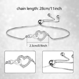 ASH'S CHOICE Silver Bracelets for Women, Adjustable Silver Heart Bracelet Women, Infinity Love Heart Bracelets Women, Friendship Ladies Bracelet with Cubic Zirconia Jewellery Women Mothers Day