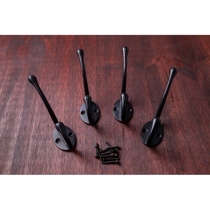 Craftsman Road Vintage Cast Iron Wall Hooks (Black Texture Finish,