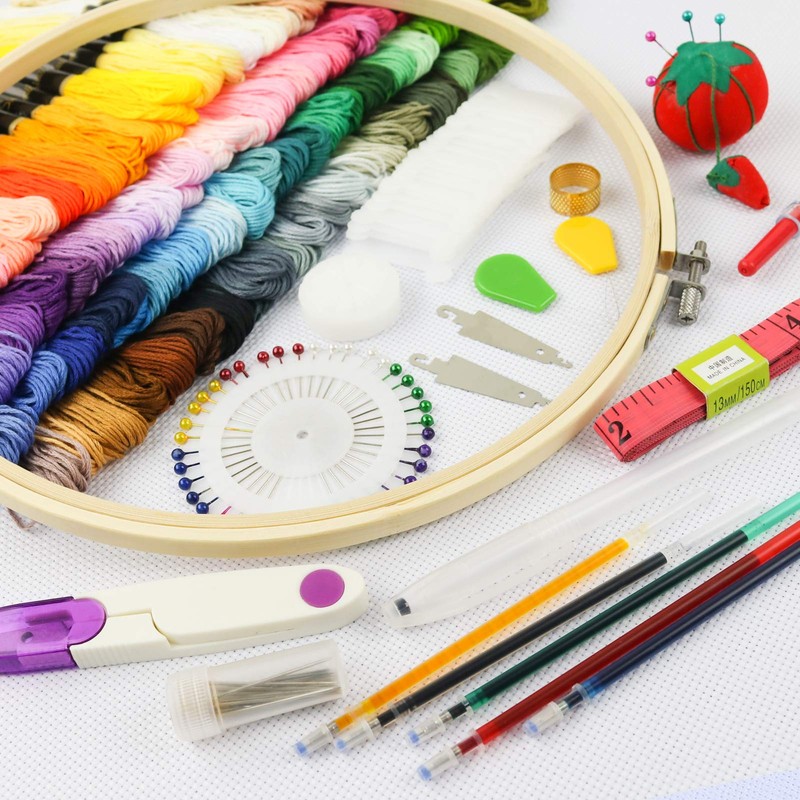 Similane Embroidery Kit 215 Pcs,100 Colors Threads,5 Pcs Embroidery Hoops,3