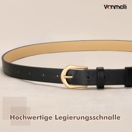 VONMELLI Women's Leather Belt Thin Waist Belt for Women Fashion Jeans Dress Belt Women with Gold Buckle, brown