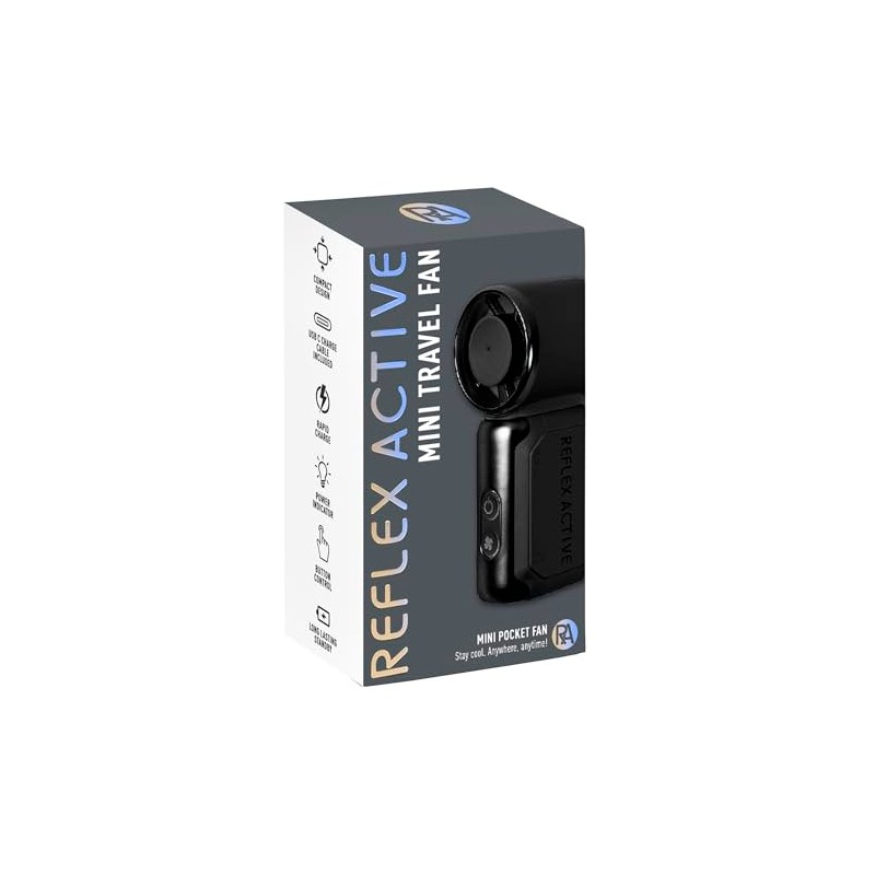 Reflex Active Black Mini Handheld Pocket Fan for Travel, Commuting,