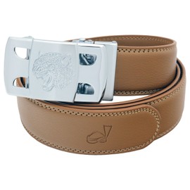 QHA Mens Designer Automatic Ratchet Belt Tiger Buckle Gift Silver Tan 30"-36"