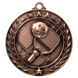 Decade Awards Pickleball Medal, Wreath - Bronze | Engraved Pickleball Medal with Stars & Stripes Neckband - 2.75 Inch Wide - Customize Now (Bronze-SSNB)