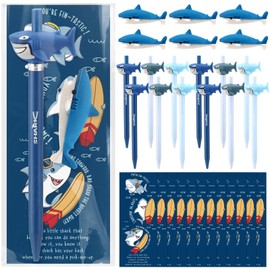 Honoson 12 Sets End of Year School Gifts for Students Shark Mechanical Pencils Erasers and Pun Awesome Cards Rewards Student Gifts from Teacher for Graduation Party Favors Birthday Decor